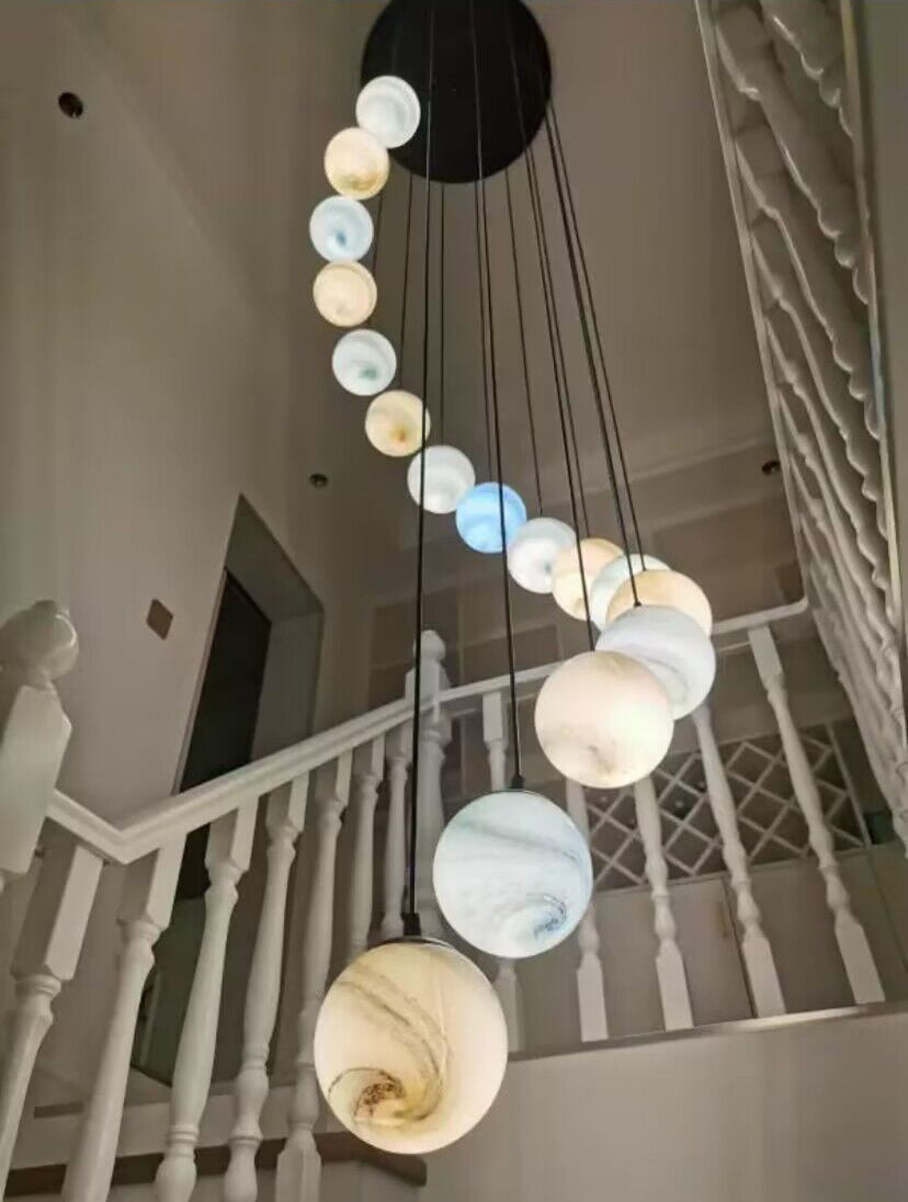 Nordic Planet Creative Long Ball Pendant Chandelier Staircase Foyer
