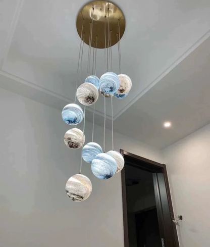 Nordic Planet Creative Long Ball Pendant Chandelier Staircase Foyer