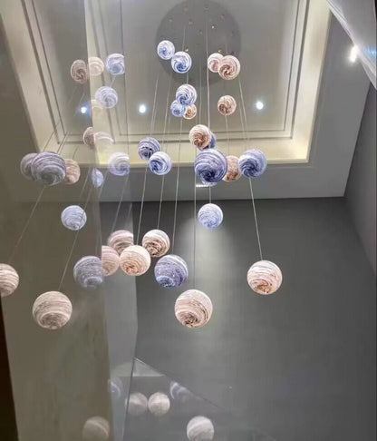 Nordic Planet Creative Long Ball Pendant Chandelier Staircase Foyer