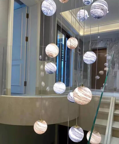 Nordic Planet Creative Long Ball Pendant Chandelier Staircase Foyer
