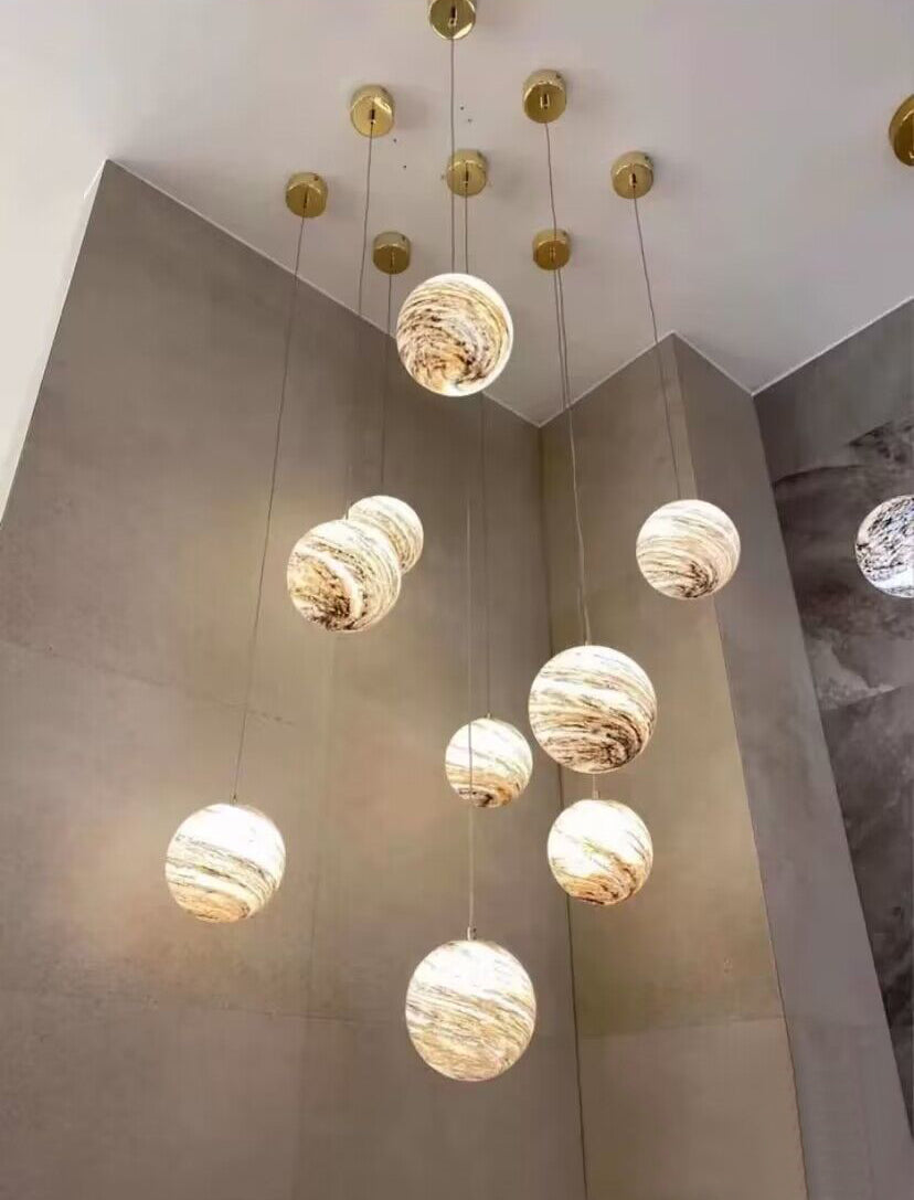 Nordic Planet Creative Long Ball Pendant Chandelier Staircase Foyer