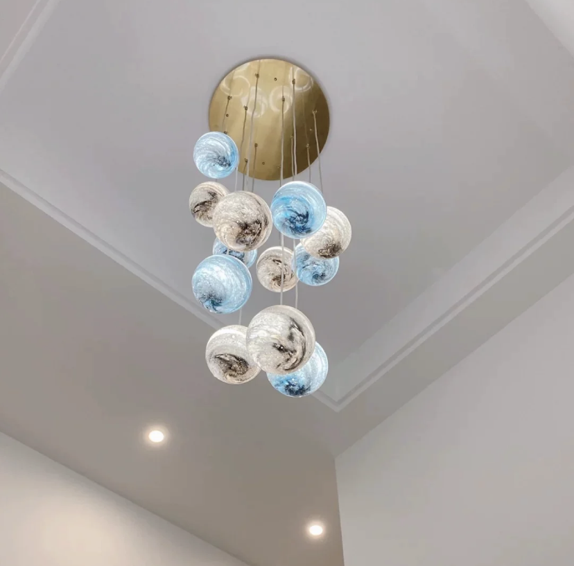 Nordic Planet Creative Long Ball Pendant Chandelier Staircase Foyer