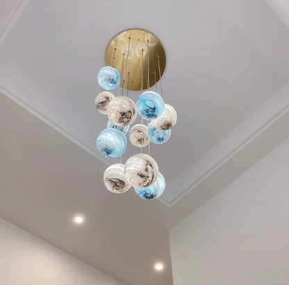Nordic Planet Creative Long Ball Pendant Chandelier Staircase Foyer