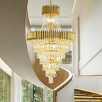 Extra Large Modern Multi-layers Gold/Black Light Luxury Crystal Chandelier For 2-Story Living Room,Foyer