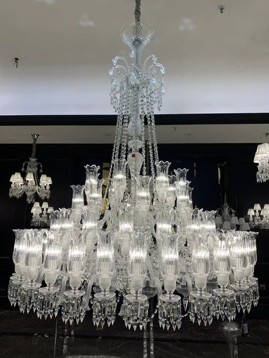 Multi Layer Chrome Crystal Chandelier in French Style with Romantic Branch Flowers for Grand Hallway and Staircase