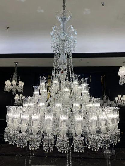 Multi Layer Chrome Crystal Chandelier in French Style with Romantic Branch Flowers for Grand Hallway and Staircase