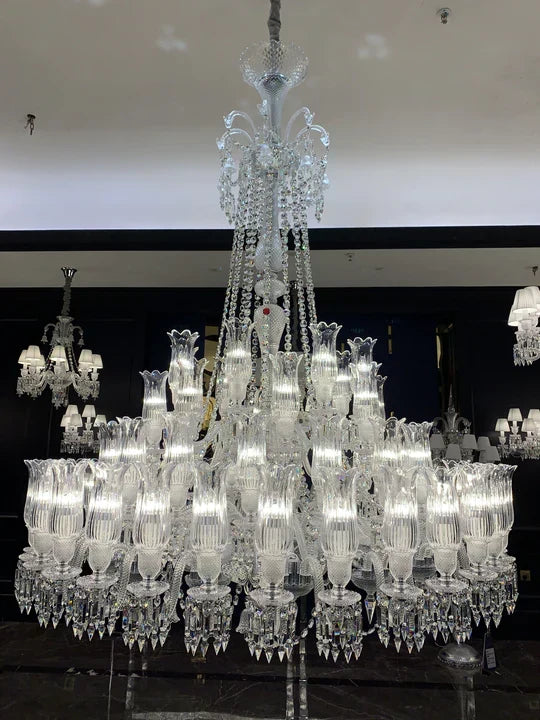 Multi Layer Chrome Crystal Chandelier in French Style with Romantic Branch Flowers for Grand Hallway and Staircase