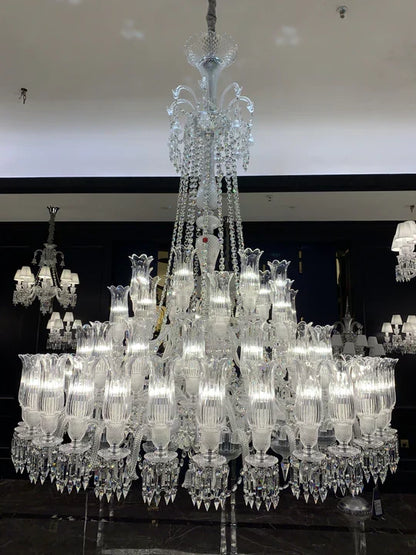 Multi Layer Chrome Crystal Chandelier in French Style with Romantic Branch Flowers for Grand Hallway and Staircase
