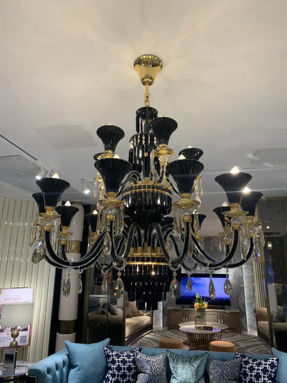 American Traditional Branch Crystal Chandelier with Candle Design in Black and Gold