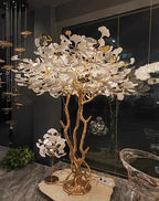 Luxury Creative White Ceramic Ginkgo Biloba Copper Branch Tree Floor Lamp for Living Room and Bedroom