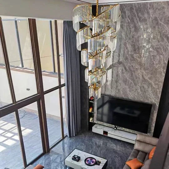 Oversized Modern Designer Creative Multi-tiered Luxury Spiral Crystal Chandelier For High-ceiling Foyer/Entryway/Hallway
