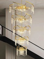 Oversized Modern Designer Creative Multi-tiered Luxury Spiral Crystal Chandelier For High-ceiling Foyer/Entryway/Hallway