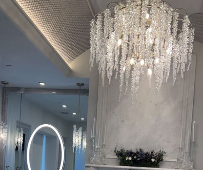 Light Luxury Silver Flower Branch Chandelier with Icicle Details for Bedroom Dining Room and Hallway