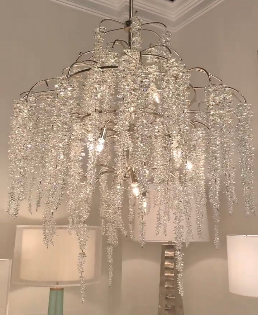 Light Luxury Silver Flower Branch Chandelier with Icicle Details for Bedroom Dining Room and Hallway