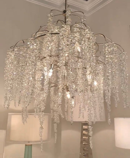 Light Luxury Silver Flower Branch Chandelier with Icicle Details for Bedroom Dining Room and Hallway