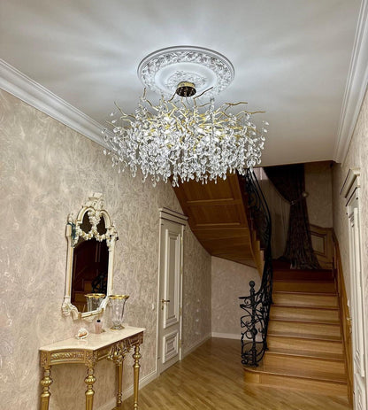 French Branch Crystal Chandelier with Elegant Crystal Leaves