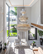Modern Gold Foyer Extra Large Crystal Chandeliers Round Luxury Ceiling Light Fixture For Hall Entrance