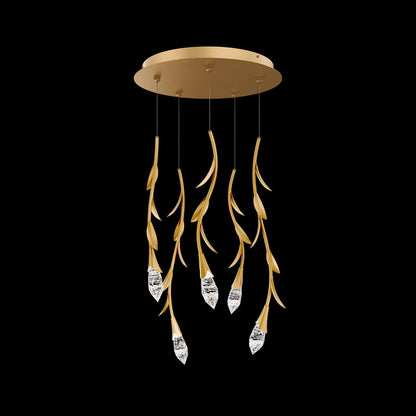 Modern Luxury Floating Branches Floral Crystal Chandelier with Round Canopy for High-ceiling