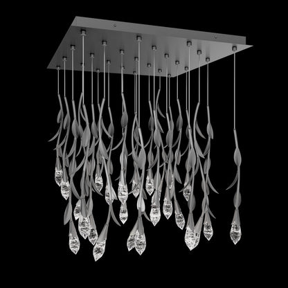 Modern Luxury Floating Branches Floral Crystal Chandelier with Square Canopy for High-ceiling