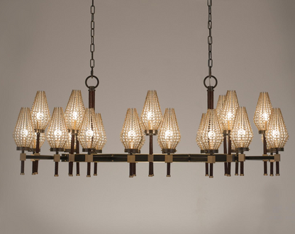 Modern Rectangular Crystal Shade Chandelier for Dining Room