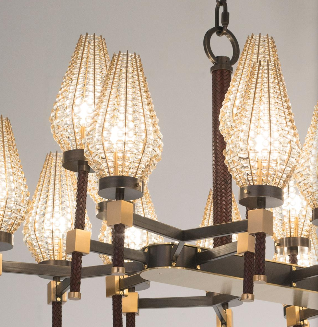 Modern Rectangular Crystal Shade Chandelier for Dining Room