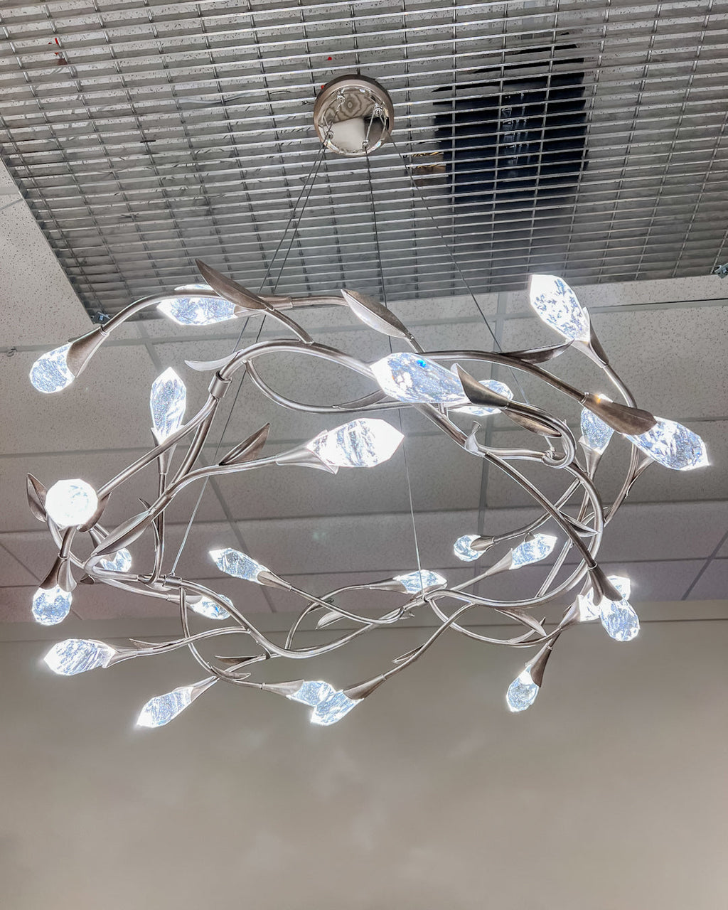 Modern Linear/Round Floral Branches Crystal Chandelier