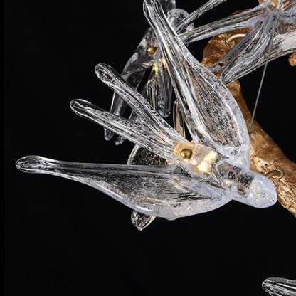 Swallow Glass Tree Branch Round Chandelier