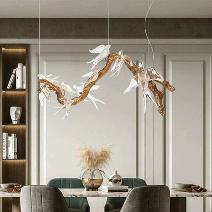 Swallow Glass Tree Branch Round Chandelier