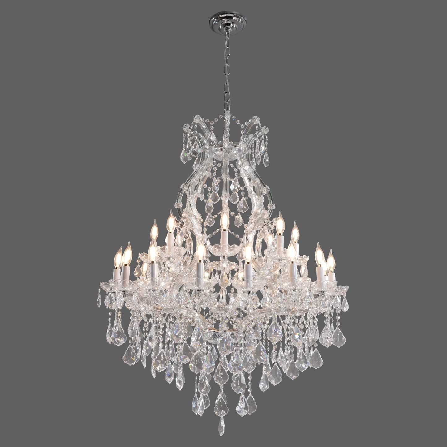Clear Glass Clip 24-Light Chandelier D90 - Silver