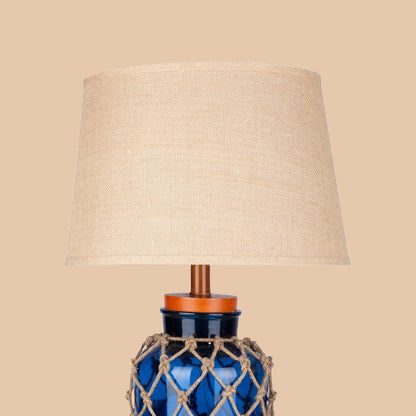 Blue Glass Table Lamp with Rope Detail