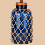 Blue Glass Table Lamp with Rope Detail