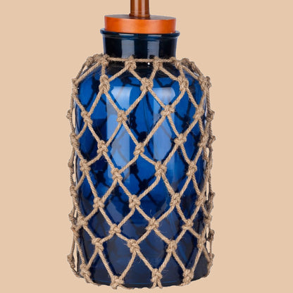 Blue Glass Table Lamp with Rope Detail