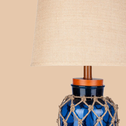 Blue Glass Table Lamp with Rope Detail