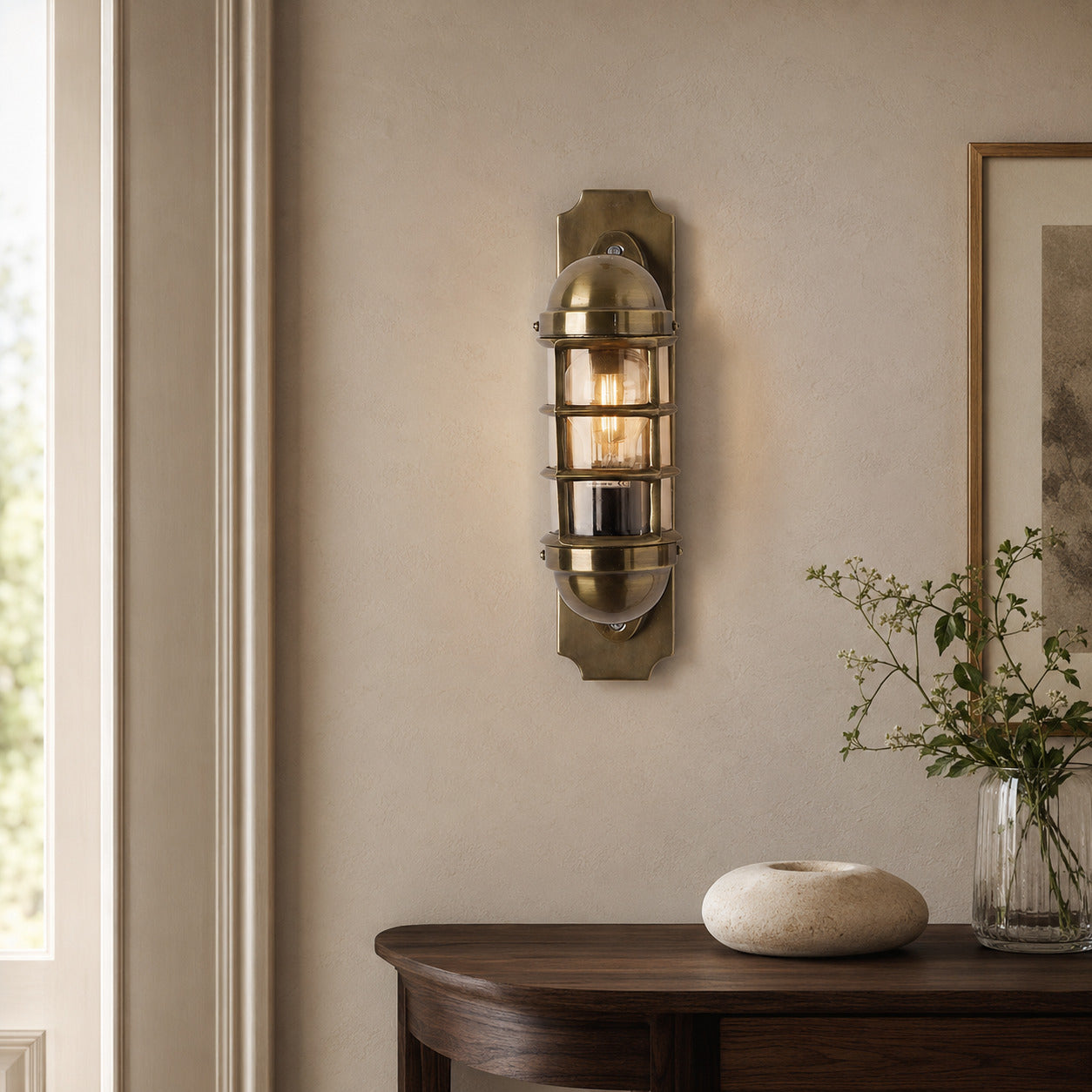 Mariner Antique Brass Caged Wall Sconce