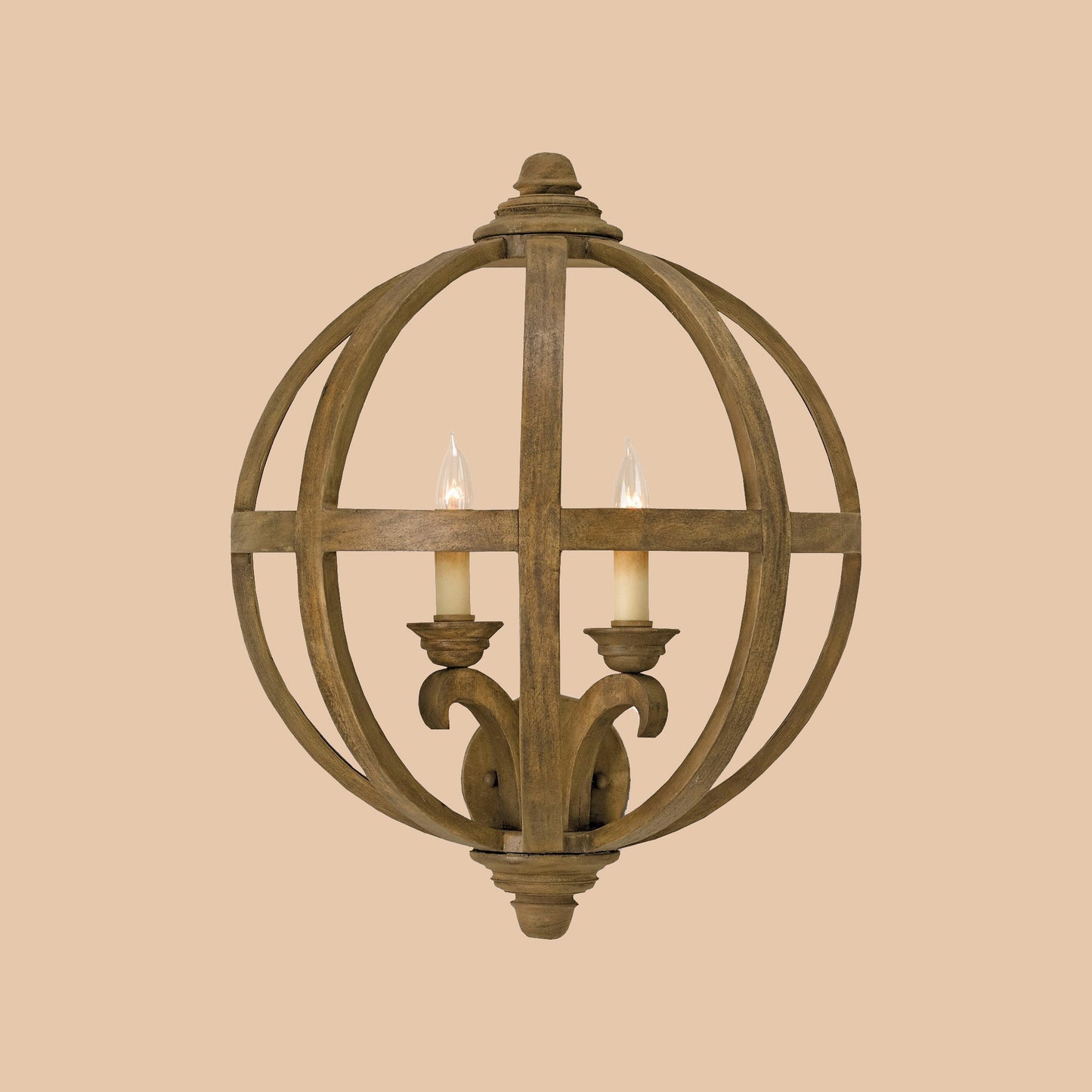 Rustic Wooden Orb Wall Sconce