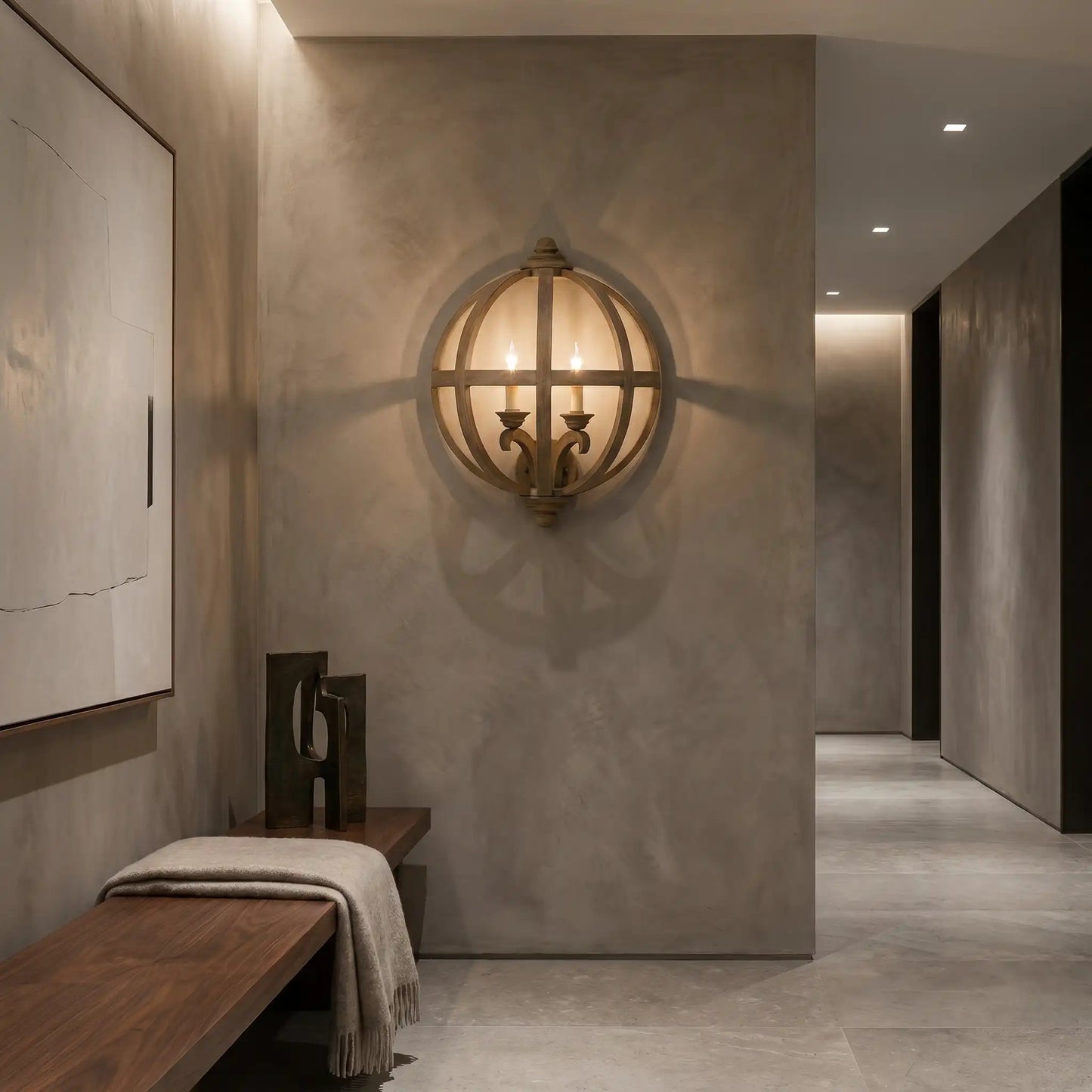 Rustic Wooden Orb Wall Sconce