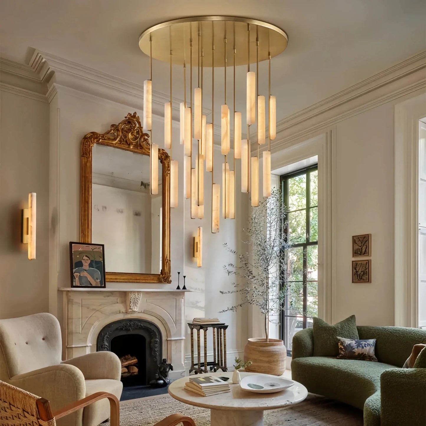 Milano Alabaster Round Chandelier 24'' 40'' 56''