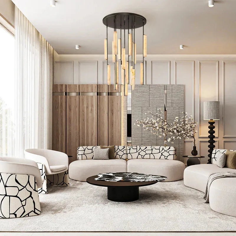 Milano Alabaster Round Chandelier 24'' 40'' 56''