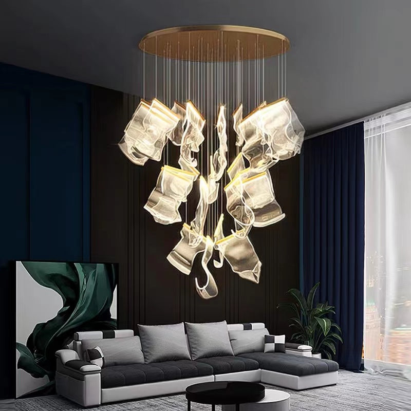 Extra Large Modern Paper Chandelier For Staircase / Foyer Villa Hall Ceiling