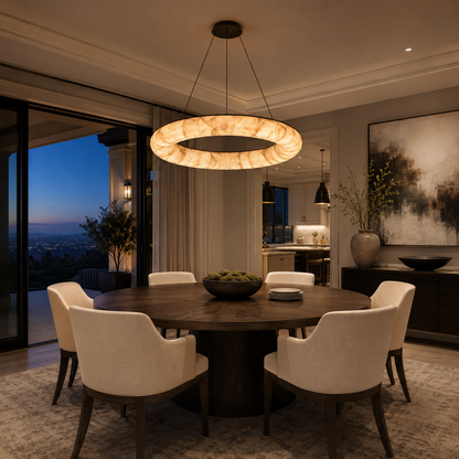 Rigede Lisse Round Chandelier with Alabaster Shade