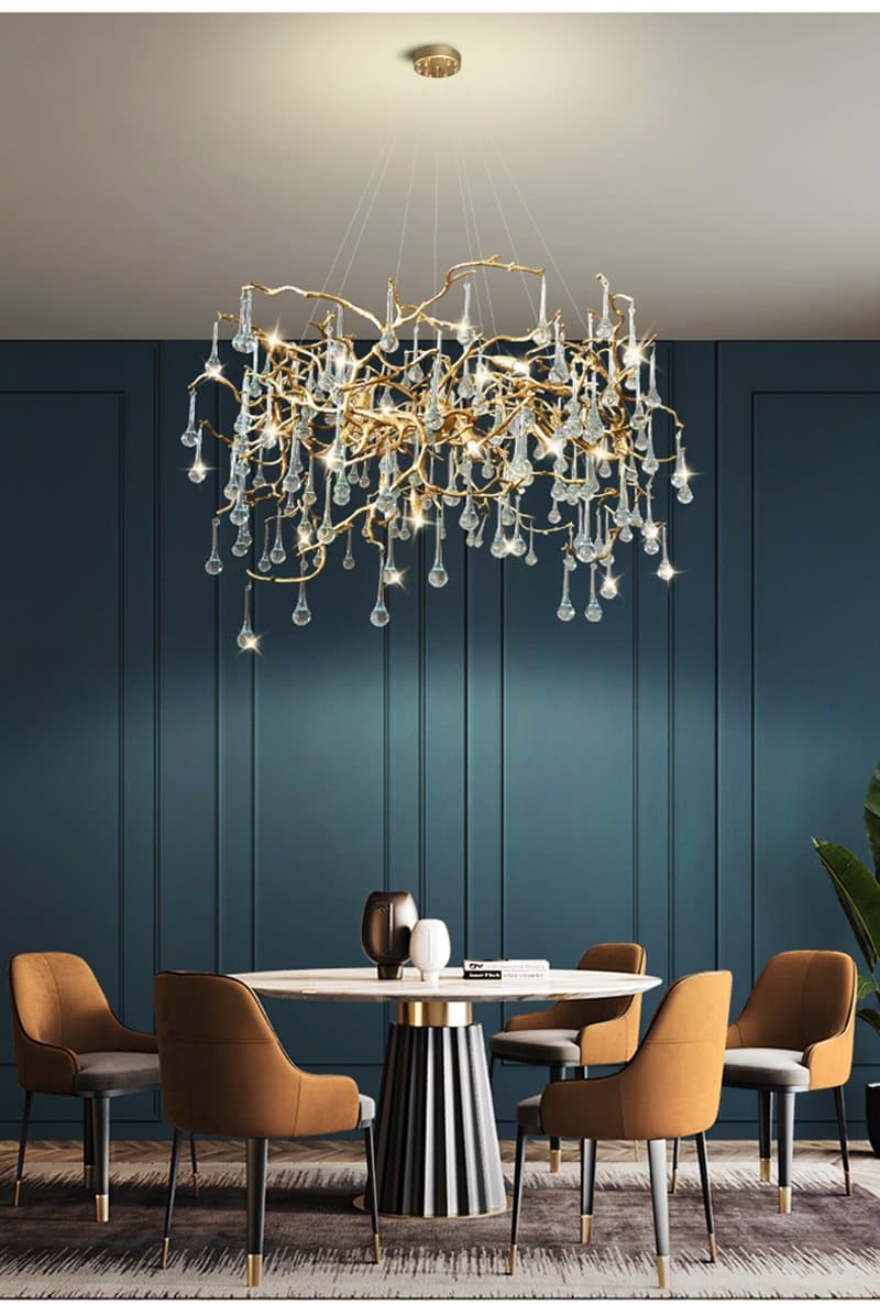 Arcadia Branch Brass Crystal Teardrop Chandelier Gold 31" 39"