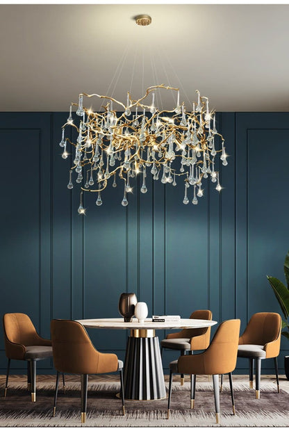 Arcadia Branch Brass Crystal Teardrop Chandelier Gold 31" 39"