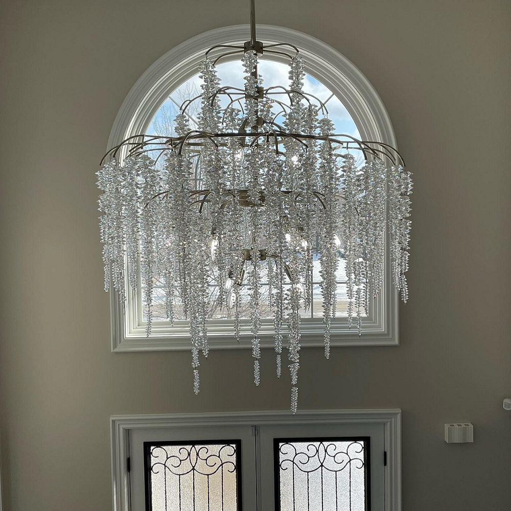 Light Luxury Silver Flower Branch Chandelier with Icicle Details for Bedroom Dining Room and Hallway
