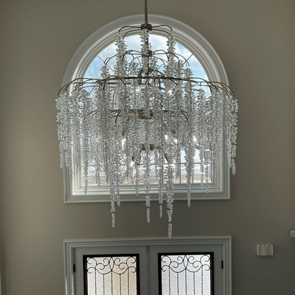 Light Luxury Silver Flower Branch Chandelier with Icicle Details for Bedroom Dining Room and Hallway