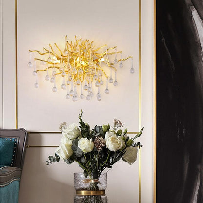 Rain Tree Crystal Teardrop Wall Sconce Gold Diameter 17"