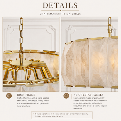 Hadilor Calcite Round Chandelier with Natural Alabaster Stone Shades