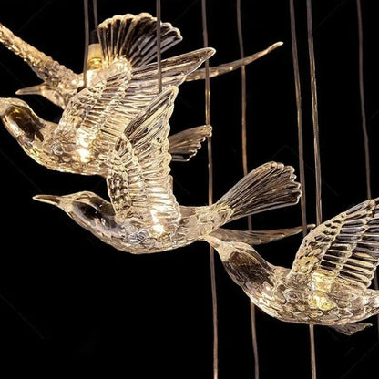 Bird Spiral Long Led Chandelier for Staircase and Foyer