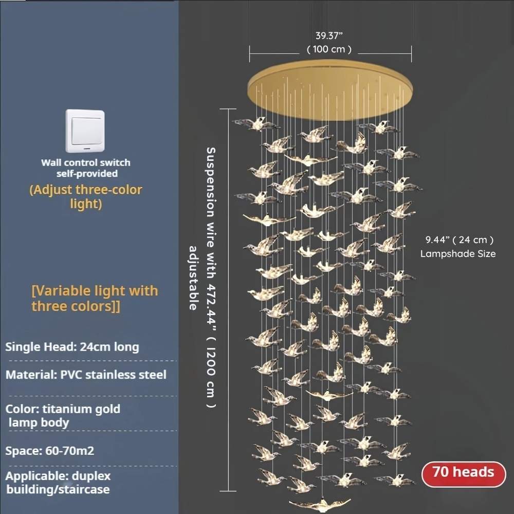 Bird Spiral Long Led Chandelier for Staircase and Foyer