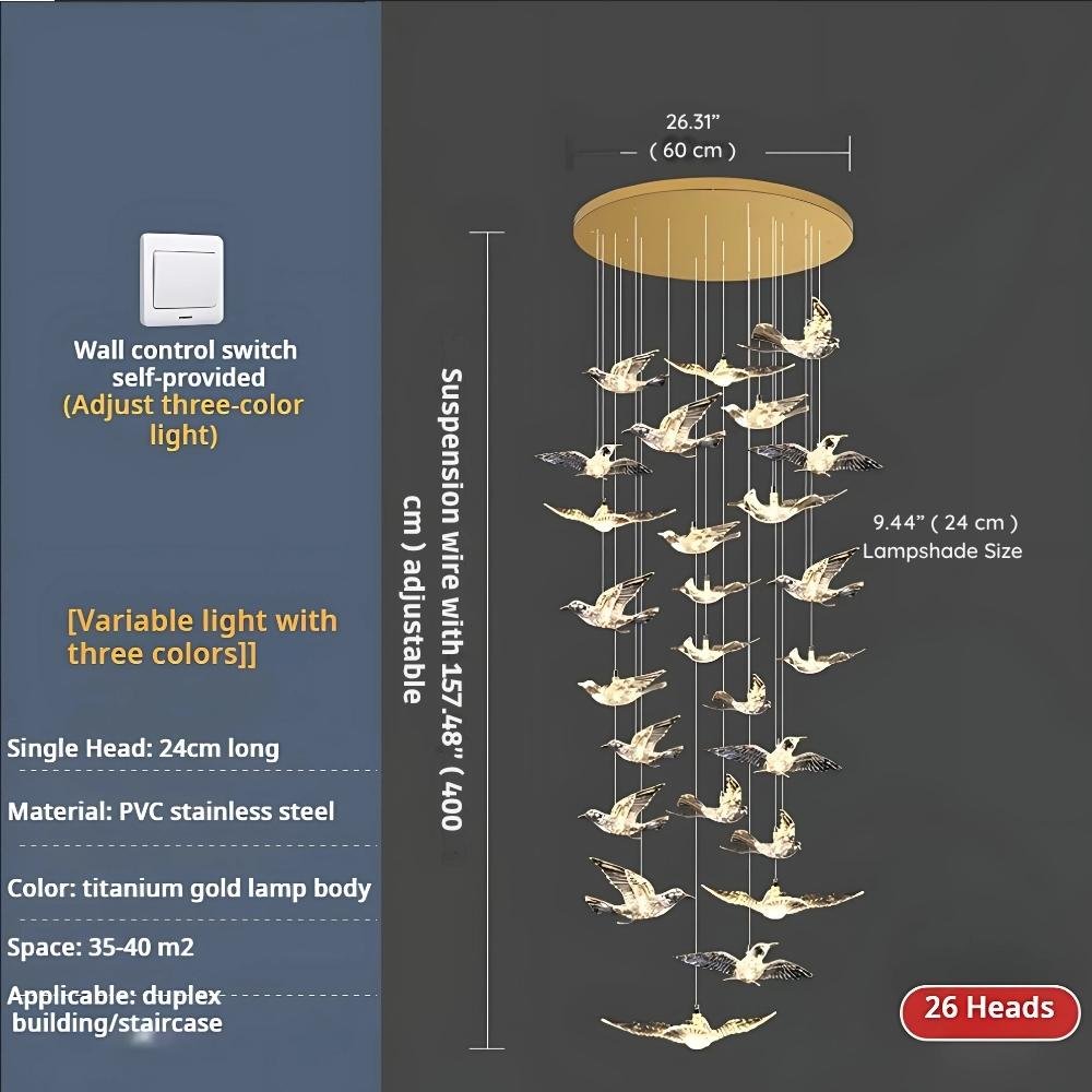 Bird Spiral Long Led Chandelier for Staircase and Foyer