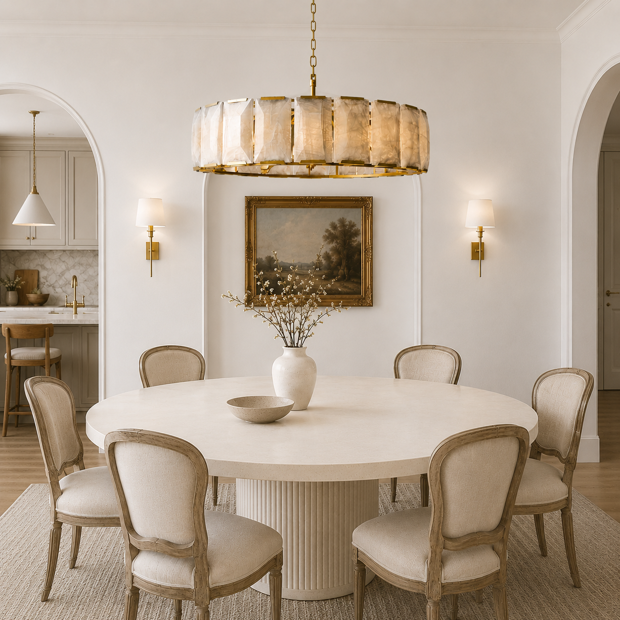 Hadilor Calcite Round Chandelier with Natural Alabaster Stone Shades